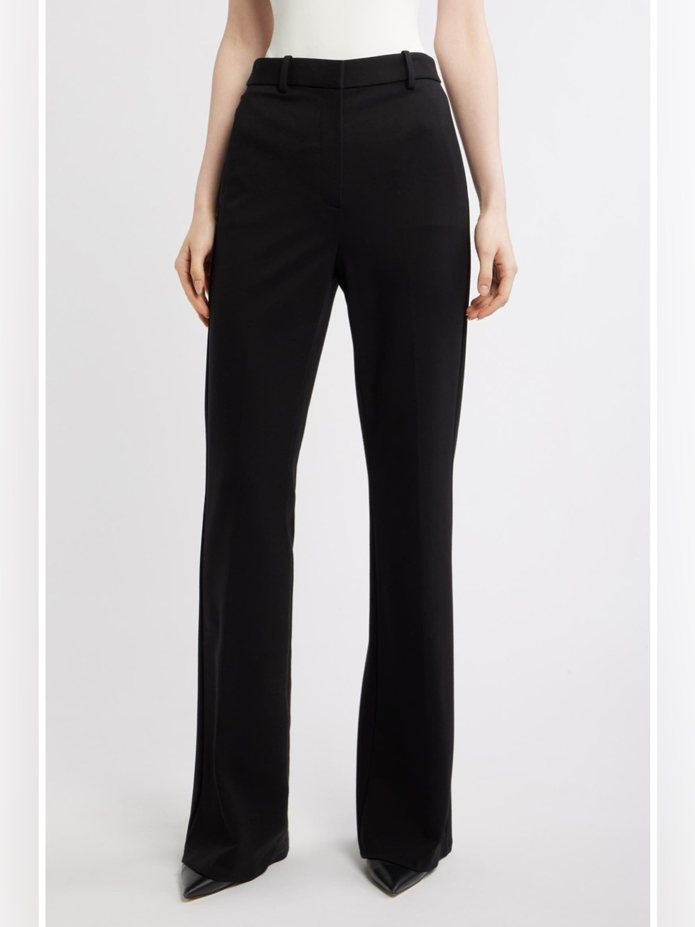 NWT Theory High Waisted Flare Trouser Pants in Black Modern Crepe Size 4